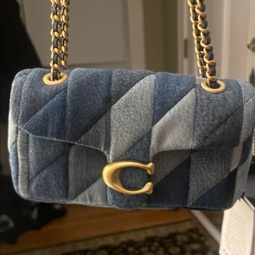 Coach Denim Quilted Shoulder Bag with Gold Accents..Coach Tabby Patchwork